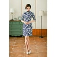 thumbnail image 3 of Women Special 1/2 Long Sleeve Modern Mandarin Chinese Cheongsam Qipao Sheath Short Dress&nbsp;( Navy ), 3 of 7