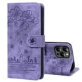 thumbnail image 1 of Nalacover for iPhone 14 Pro Wallet Case, Flower Cat Embossed Pattern Magnetic Premium PU Leather Soft Silicone Shockproof Cover with Card Slots Holder Kickstand Flip Folio Case, Purple, 1 of 7