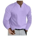 thumbnail image 2 of Men's Casual Solid Color V-Neck Gentleman's Business Long Sleeve T-Shirt Purple 5X, 2 of 5
