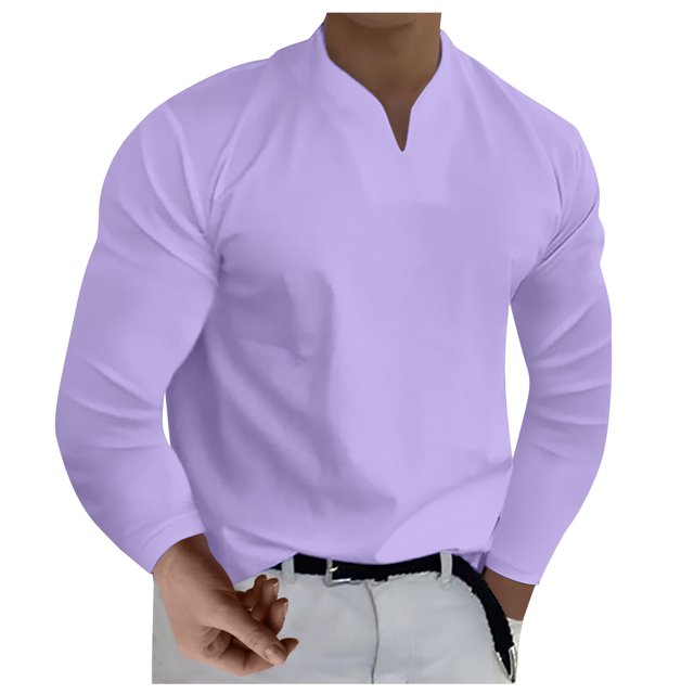 Men's Casual Solid Color V-Neck Gentleman's Business Long Sleeve T-Shirt 4XL