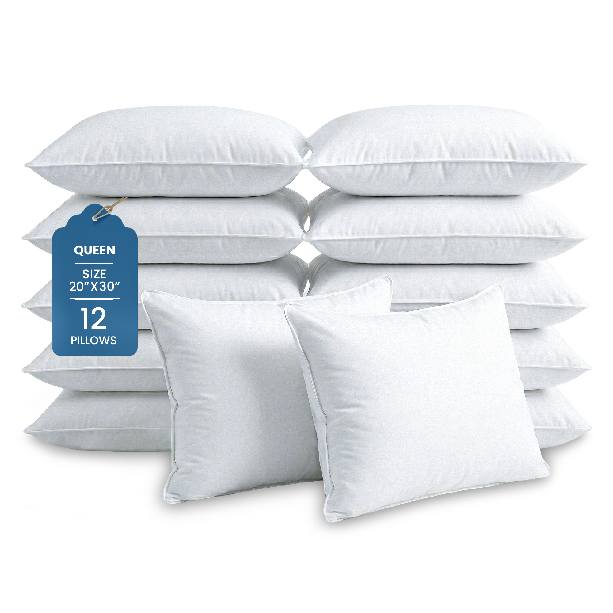 Ryotei Economy Bulk Hotel Pillows Bulk 20x30 Queen (Pack of 12) | Premium Cluster Fiber Fill | Soft Down Alternative Pillow for Sleeping | Hypoallergenic, Durable, Washable Bed Pillows in Bulk