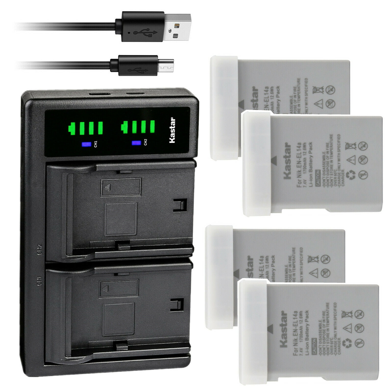 Kastar 4-Pack EN-EL14a Battery and LTD2 USB Charger Replacement for Nikon D5300 DSLR Camera D5500 DSLR Camera D5600 DSLR Camera Df DSLR Camera Coolpix P7000 Camera Coolpix P7100 Camera