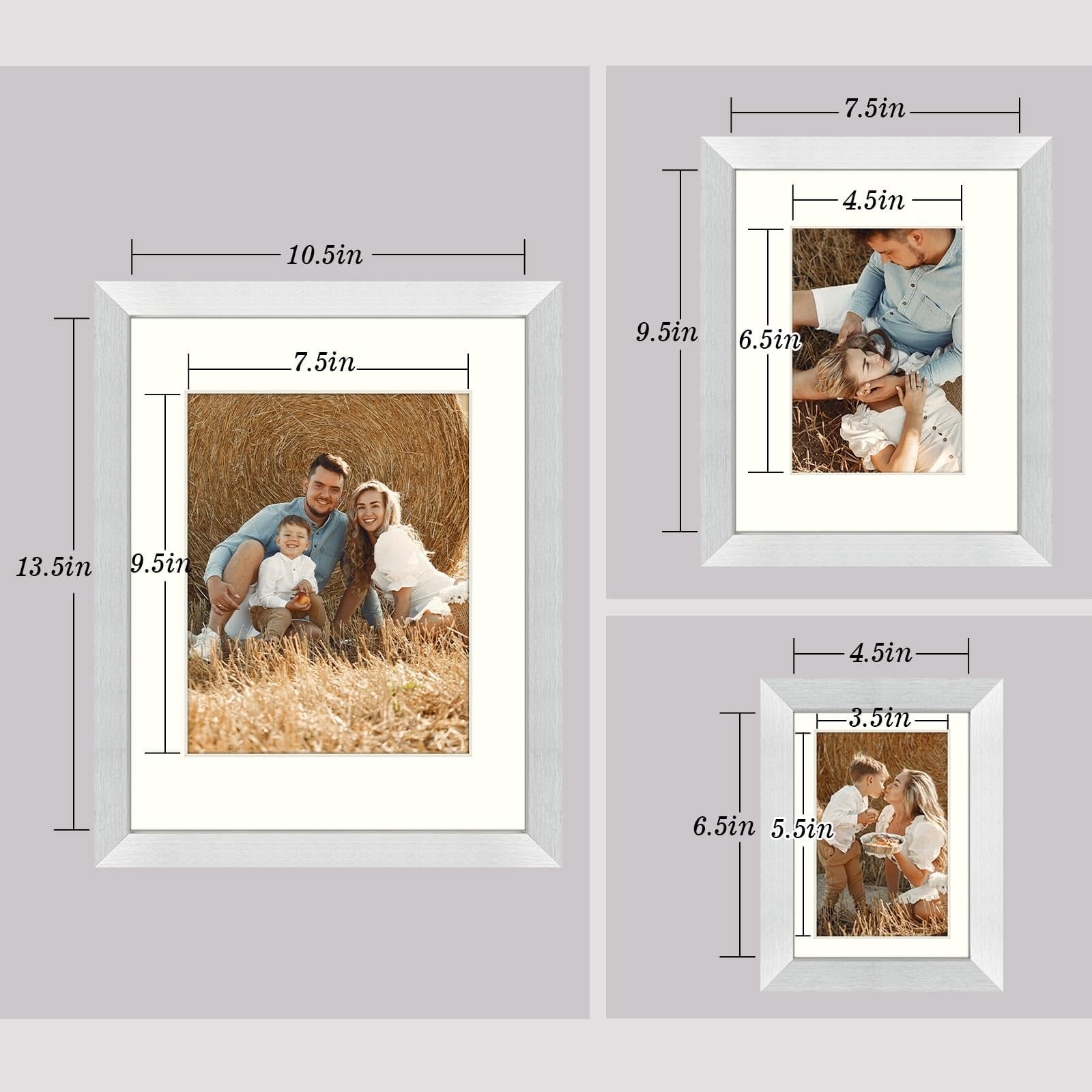 Golden State Art, Gallery Wall Frames, 11x14, 8x10, 5x7 Multiple Photo Frames Collage for Wall or Tabletop Displays with Mat or Without Mat Silver, 7 Pack