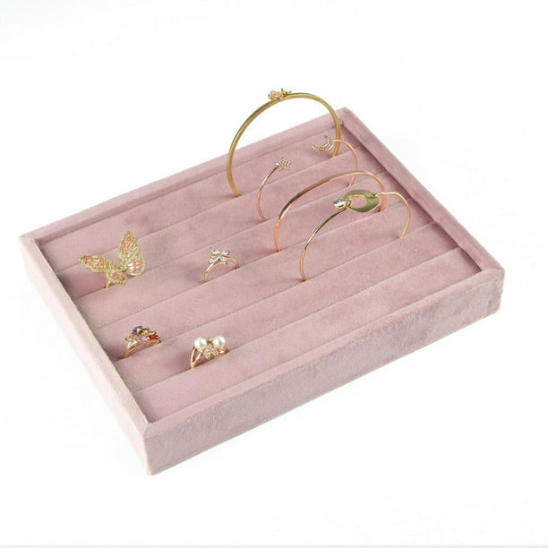 Almacenamiento organizador de joyas Yinane exhibición de inserción de cajón de joyería de terciopelo Bandeja de anillos rosa