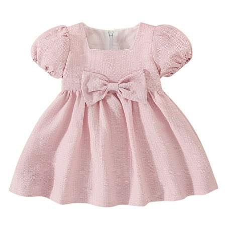 

QYZEU White Dress Girls Dresses Beach Toddler Girls Short Sleeve Bowknot Solid Color Ruffles Princess Dress Dance Party Dresses Clothes