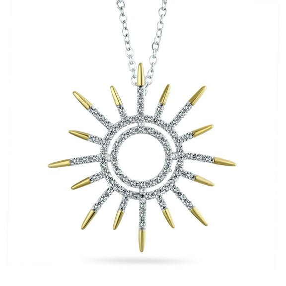 Bling Jewelry Womens Summer Flaming Sunshine Starburst Micro Pave CZ Pendant Necklace Gold Plated