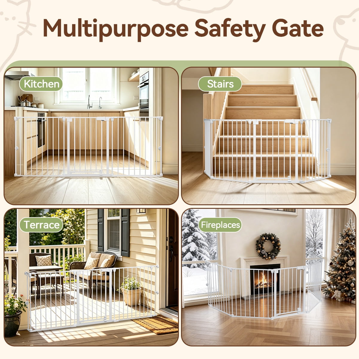 Pet Gates, DOMIPET Dog Playpen 5Panel 128" Extra Wide 30" Tall Fireplace Fence Playard, White