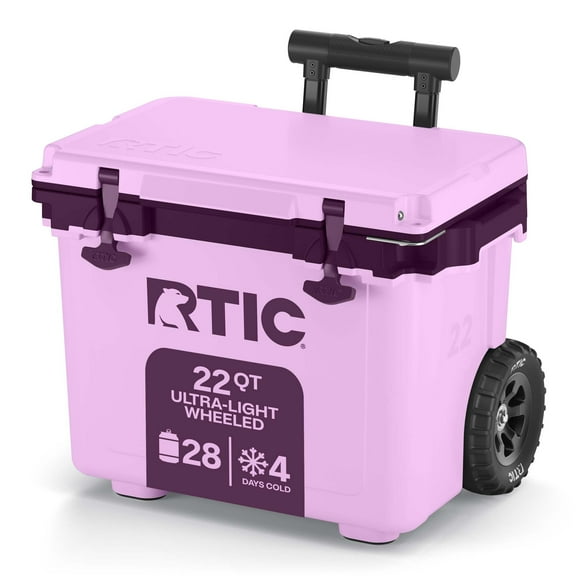 RTIC 22 QT Ultra-Light Wheeled Hard-Sided Ice Chest Cooler, Fits 28 Cans, 6 Wine Bottles, Lavender/Plum