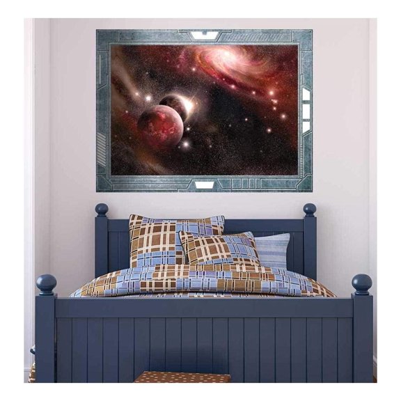 wall26 - Science Fiction ViewPort - Decal - Peering into a Red Night - Wall Mural, Removable Sticker, Home Decor - 24x32 inches