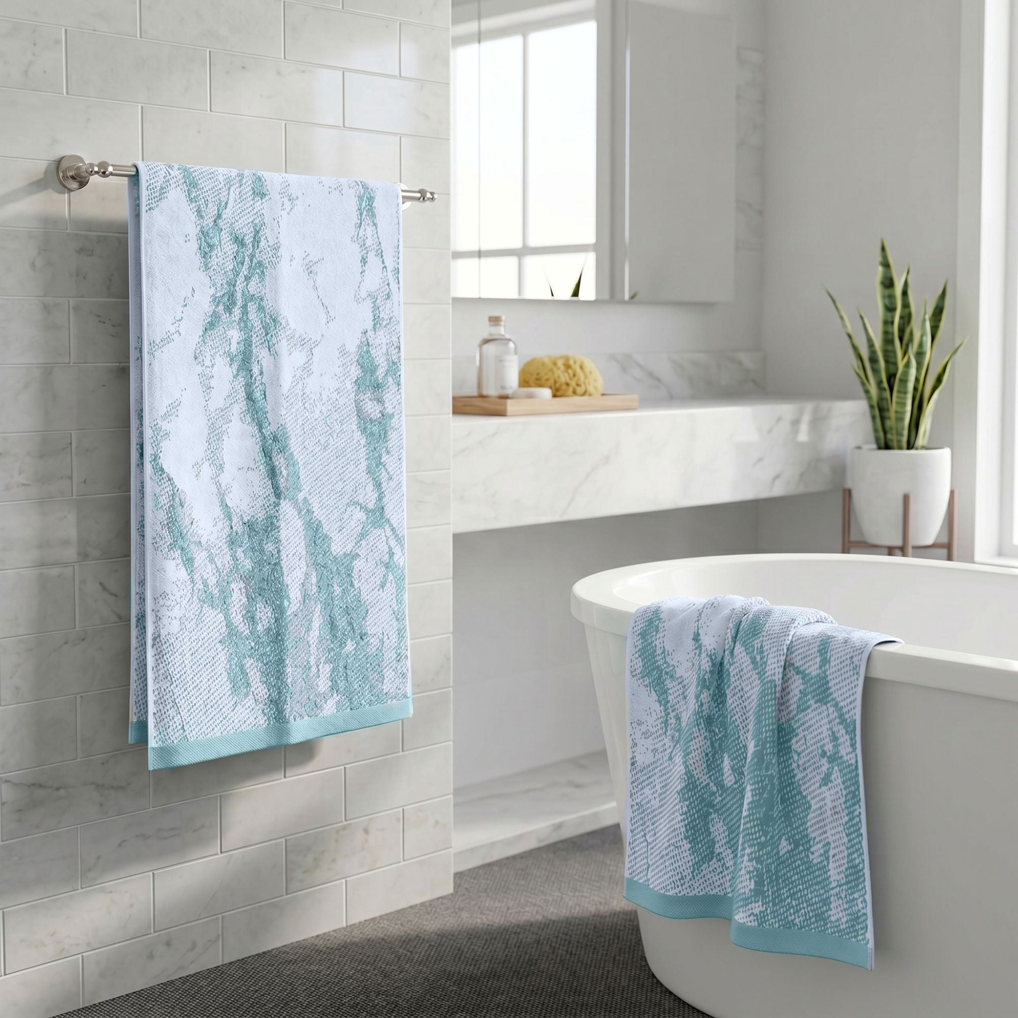 Superior Marble Pattern Oversized Cotton Bath Sheets, 2-Pack, Cyan