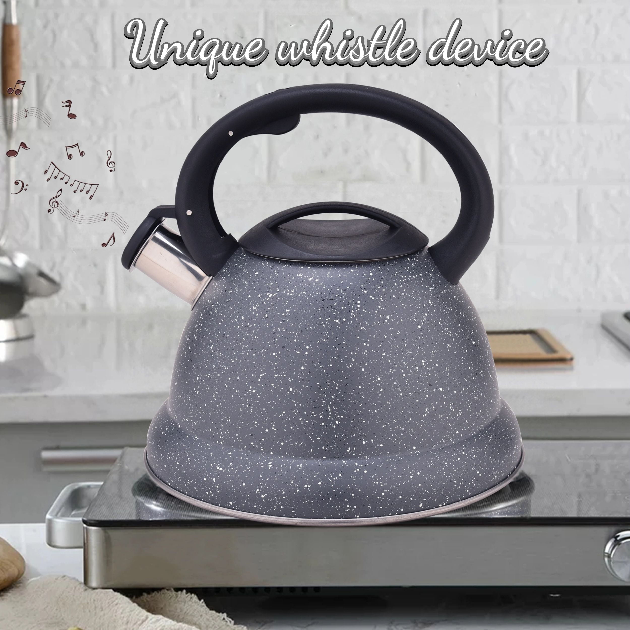 GGC Tea Kettle for Stove Top, Loud Whistling Kettle for Boiling Water  Coffee or Milk, 3.1 Quart 3L Heavy Stainless Steel Black Kettle with Wood