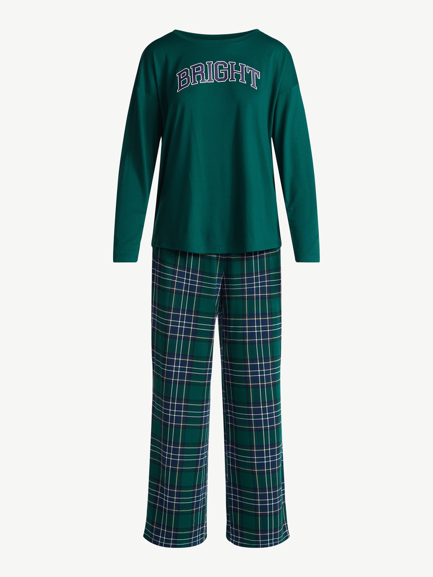 Joyspun Women's Dreamy Soft Collection Long Sleeve Sleep Top and Straight Leg Pants Pajama Set, 2-Piece, Sizes XS-3X