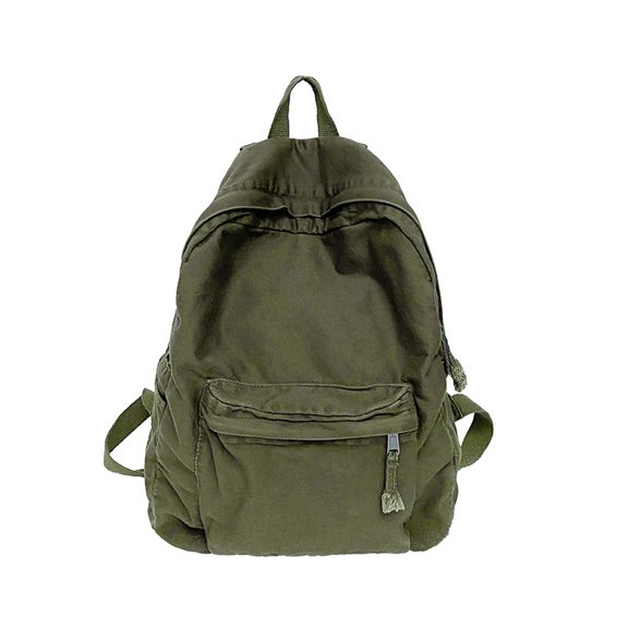 KKLDOGS Washed Canvas Casual Backpack, Soft Lightweight Daily Daypack, Large Capacity Travel Rucksack With Front Pocket, Simple Multipurpose Shoulder Bag