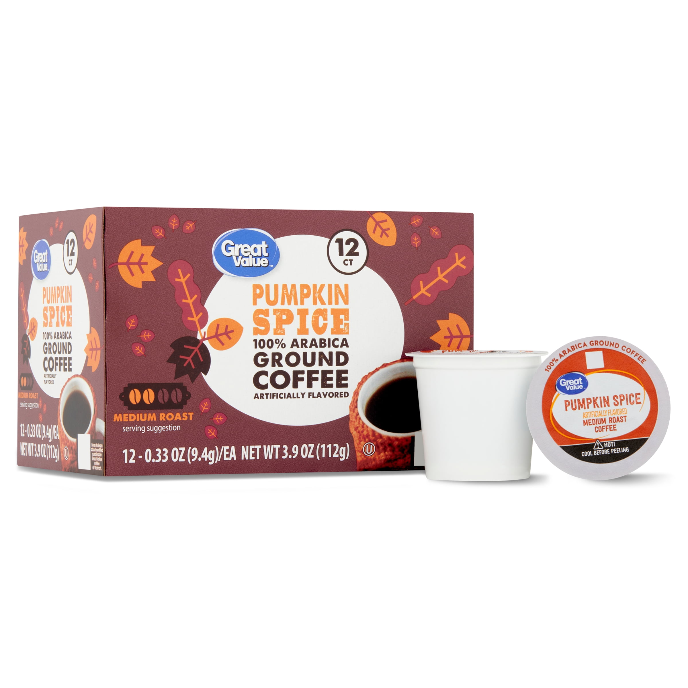 Great Value Pumpkin Spice Medium Roast Ground Coffee, 12 Count