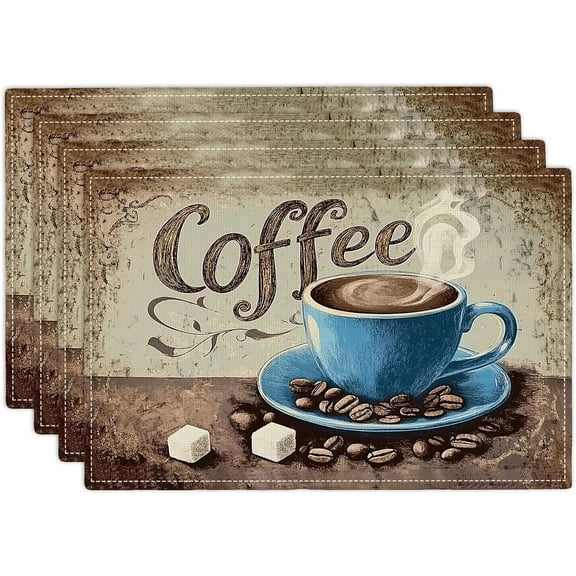 Vintage Coffee Placemats Set of 4, Retro Coffee Place Mats Table Mats for Kitchen Dining Room Restaurant 18"x12"