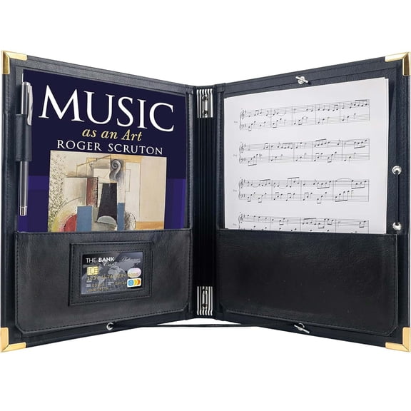 Music Binder Choir Folder Black Leather with Elastic Band 12.5″ x 10″
