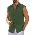 thumbnail image 2 of Lumtrix Men's Linen Sleeveless Shirts Button Down Beach Tank Top Basic Solid Shirt Vest Summer Beach Tank Tops Dark Green 4XL, 2 of 4
