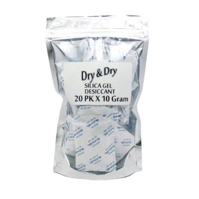 - 10gm Pack of 20 Dry&Dry Silica Gel Packets Desiccant Dehumidifier