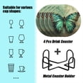 thumbnail image 2 of BaHomeck Drink Coasters Set of 4 with Holder turquoise butterfly with brown wings on aged background Water Absorbent Ceramic Coasters Tabletop Protection,Suitable for Various Cup ,Home Decor, 2 of 4
