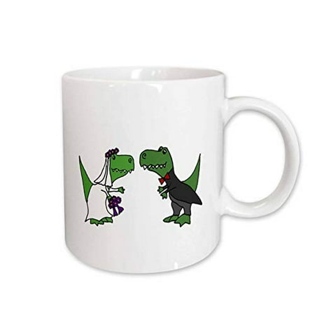 

3dRose Funny Green Trex Dinosaurs Bride and Groom Wedding Art Ceramic Mug 15-ounce