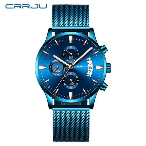 Mens Watch Crrju Luxury Stylish Men Stainless Steel Wristwatch Men's Military Waterproof Date Quartz Watches Relogio Masculino - Quartz Wristwatches