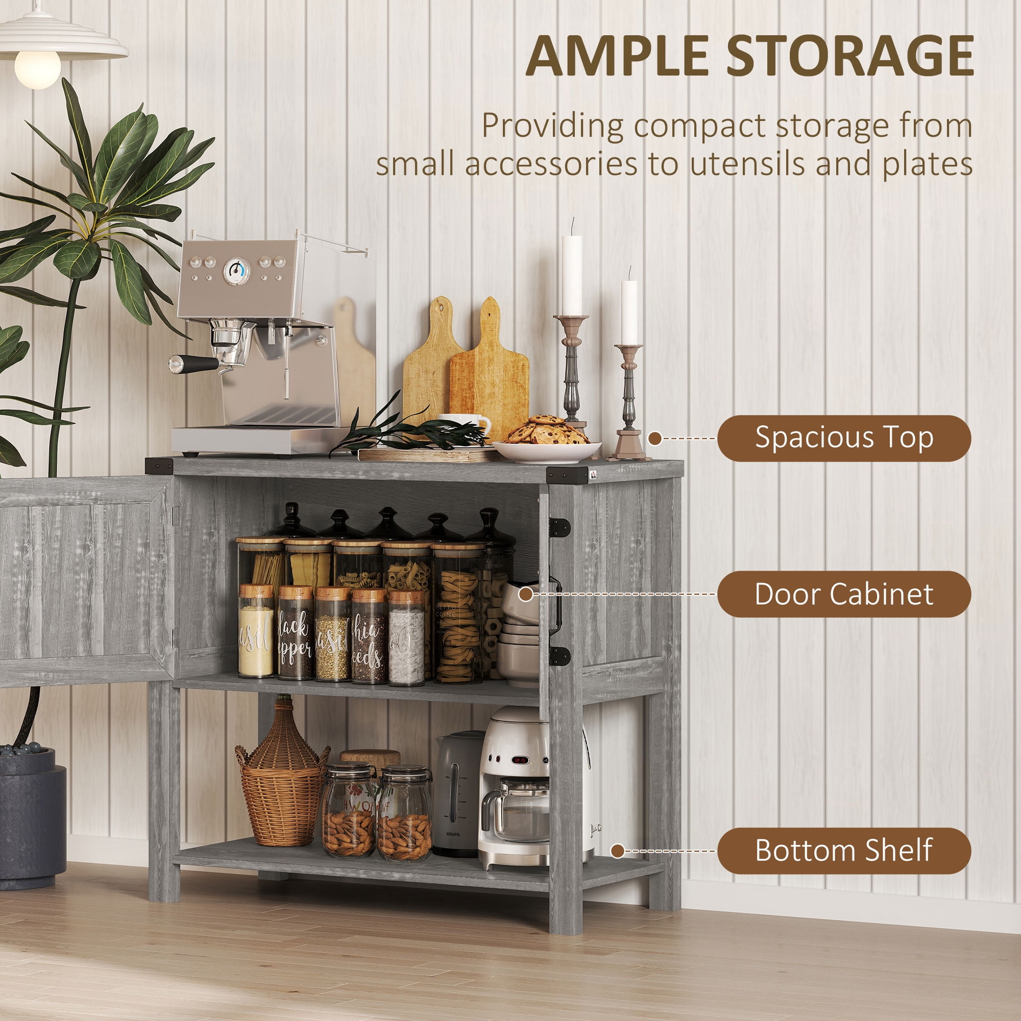 HOMCOM 2-Door Free Standing Sideboard Console Table with Bottom Shelf, Entryway, Stone Gray
