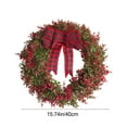 thumbnail image 3 of Christmas Wreath Decoration with Buffalo Plaid Bow Decorative Artificial Eucalypts Leaf Wreath for Winter Holiday Door Window Fireplace Decor (Red), 3 of 7
