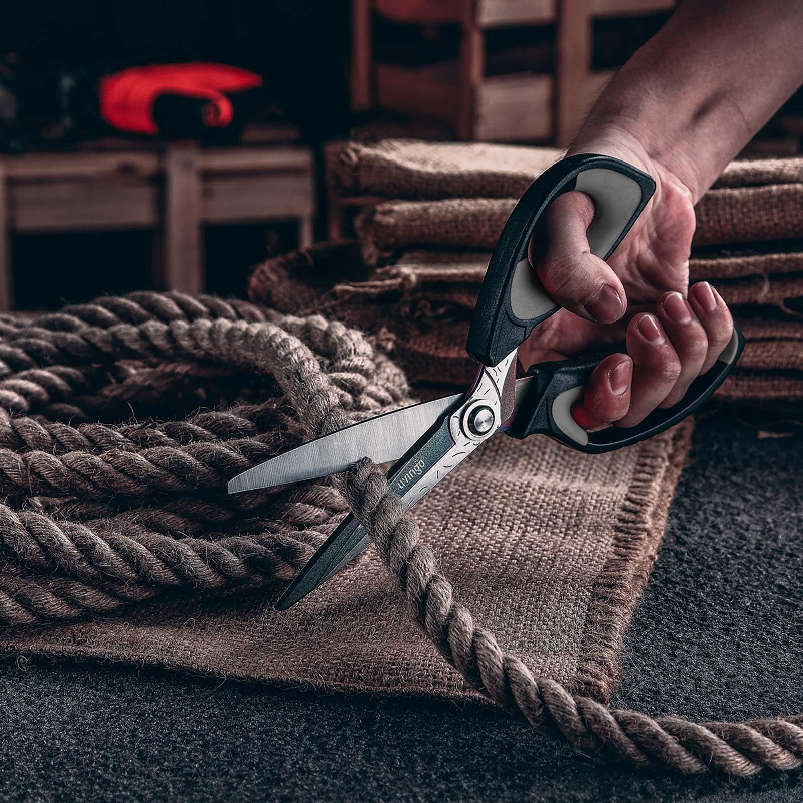 Heavy Duty Industrial Scissors: 10" Utility Stainless Steel All Purpose Titanium Coating Forged Shop Shears For Household Pruning  Gardening Construction Black & Grey