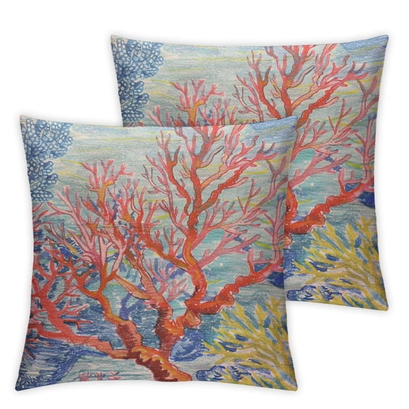 Heduofu Set of 2 Marine Corals Throw Pillow Cover Nature Reef Blue and White Stripes Pillow Case Square Cushion for Home Couch Bed 12x12in