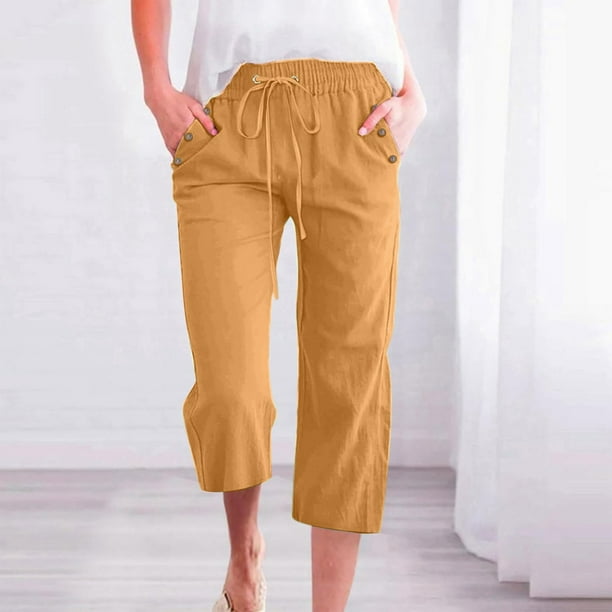 WILLBEST Pantalones Casuales de Mujer, de Cintura Alta, Holgados, de Pierna Recta, para Uso Diario, Cómodos para Entrenar En Verano y Otoño, con Cinturilla Elástica y Detalle de Lazo. Mediana