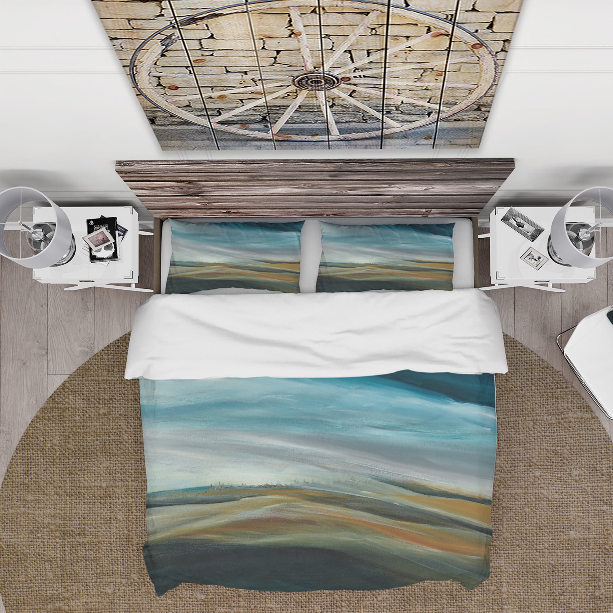 Designart 'Watercolor Desert Storm Abstract Blue' Farmhouse Duvet Cover Set