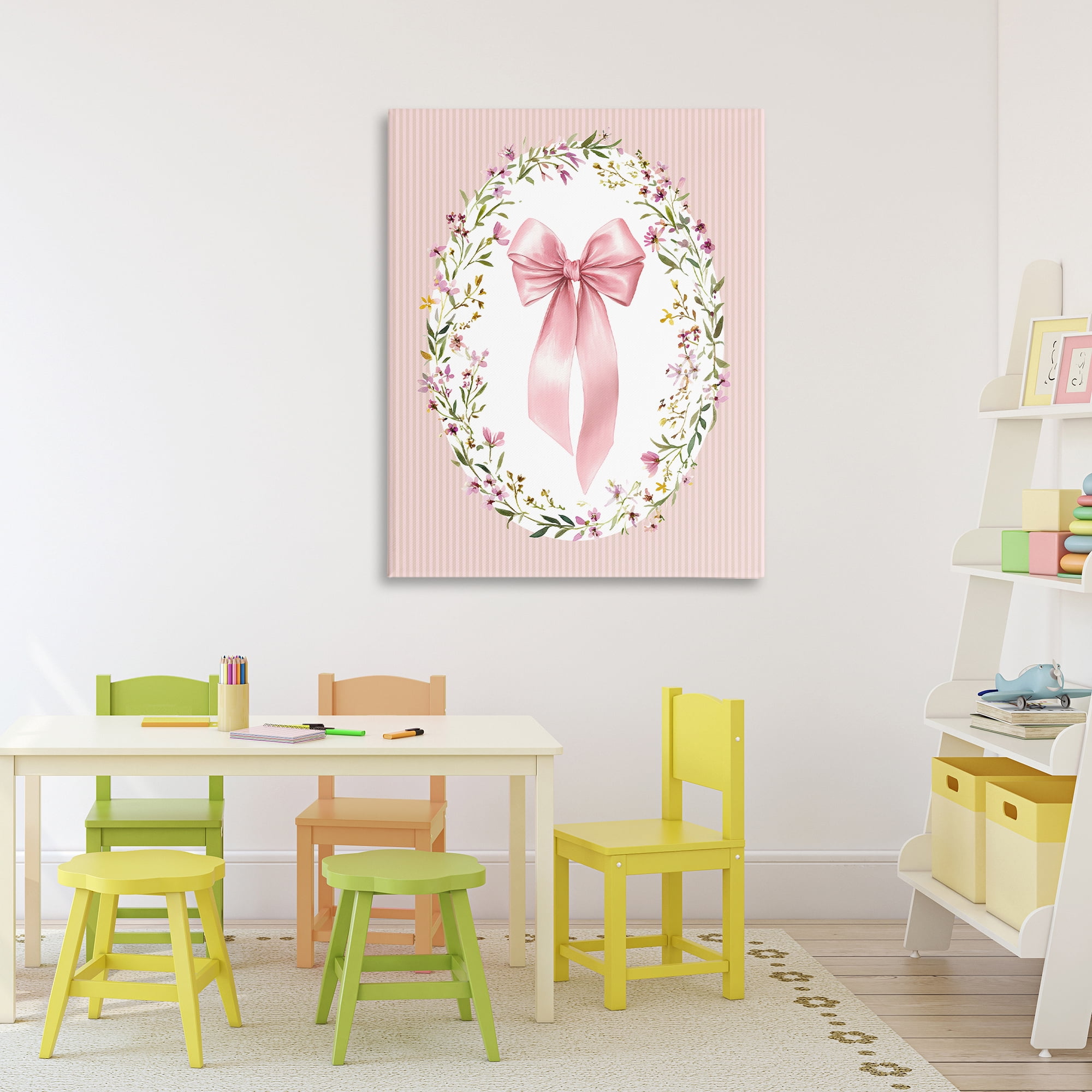 Stupell Industries Ribbon with Oval Florals Canvas Wall Art, design by Christine Simpson Art