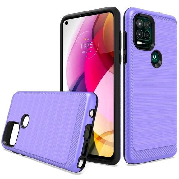 For Motorola Moto G Stylus 5G 2021 XT2131DL Lining Hybrid Phone Cover Case Tempered Glass - Purple