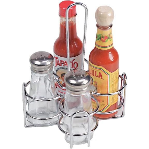 G.E.T. 4-221623 Metal Condiment Caddy with Number Holder, 4 Comparent, Chrome, 6.5" x