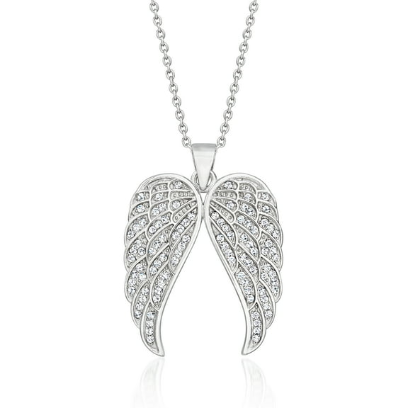 Ross-Simons Italian .40 ct. t.w. CZ Angel Wings Pendant Necklace in Sterling Silver, Women's, Adult