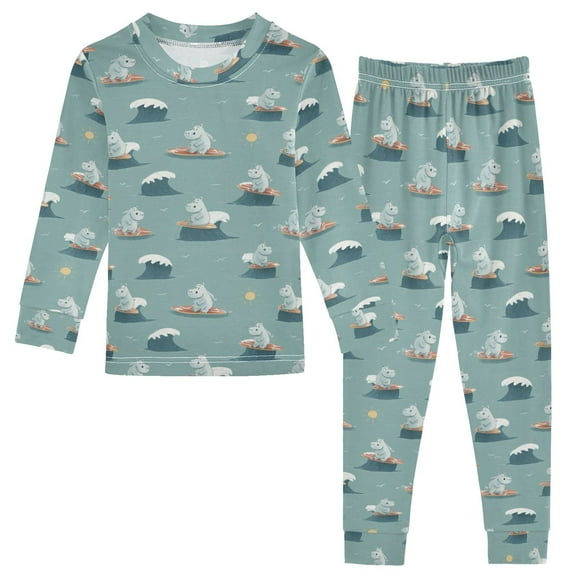 Boys Pajamas Girls Pajama Surfing Hippo Cute Comfortable Cotton Two-piece Pajama Set