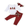 thumbnail image 1 of Combinaison de Noël pour Bébé à Manches Longues, Pantalon à Carreaux/léopard + Bandeau, 1 of 8