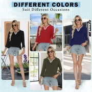 VDJ Womens 3/4 Sleeve Tops Striped Color Block Henley V Neck T Shirts Fashion Fall Tunic Elegant Black Tee Blouse Size XL