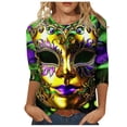 thumbnail image 3 of DDAPJ pyju Mask Graphic Tees for Women Mardi Gras 3/4 Sleeve Shirts Novelty 3D Printed Party Blouses Tuesday Carnival Themed T-shirt Loose Fit Round Neck Tee Tops Multicolor XXL, 3 of 5