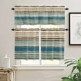 thumbnail image 2 of Bohemian Teal Window Curtains Valance Set of 3 Brown Stripe Retro Wave Line Rod Pocket Small Kitchen Curtain, Soft Window Treatment for Bedroom Party Holiday Decor, 2 of 8