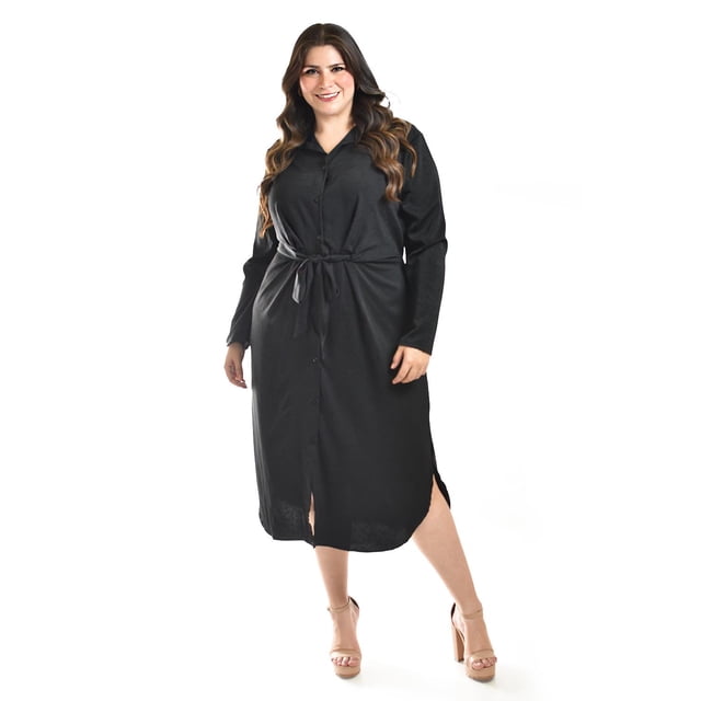 Vestido camisero con moño Roman Fashion /Tallas Extras, 4341 (Negro) negro 38