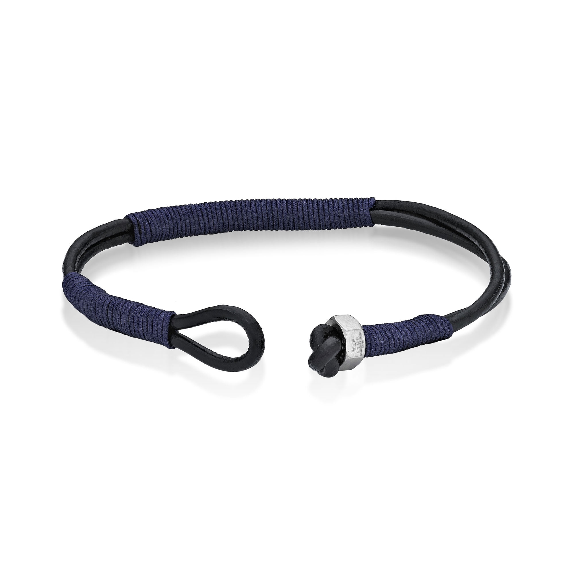 Metro Jewelry 8.5 Inches Long Blue Cord Wrapped Bracelet for Men with Thin Smooth Dual Band Genuine Leather 6 mm Wide Specialty Lock