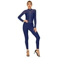 thumbnail image 6 of CHICTRY Womens Shiny Rhinestone Figure Skating Bodysuit Mesh Patchwork Long Sleeve Dance Gymnastics Unitard Navy Blue M, 6 of 7