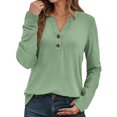 thumbnail image 2 of Fall Shirts for Women 2025 Long Sleeve V-Neck Button Casual Loose Tshirt Shirt Blouse Womens Fall Tops, 2 of 8