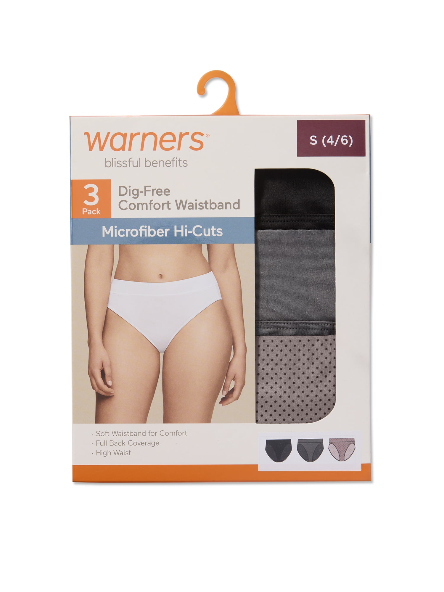 Warners® Blissful Benefits Women's Dig-Free Comfort Mid Waist Microfiber 3-Pack Hi-Cut S-3XL