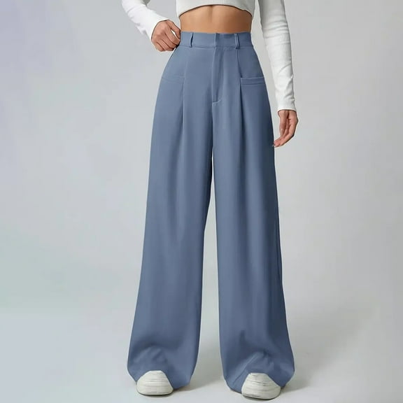 YueHuiYing Womens Casual Dress Pants Wide Leg Baggy Pleated Slacks High Waisted Fashion Business Work Trousers