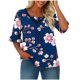 thumbnail image 4 of Womens Plus Size Gradient Color V Neck Ruffle Trim Short Sleeve Blouses Loose Casual Tunic Tees Summer Work Beach Vacation Tops,Black,XXXXXL, 4 of 6