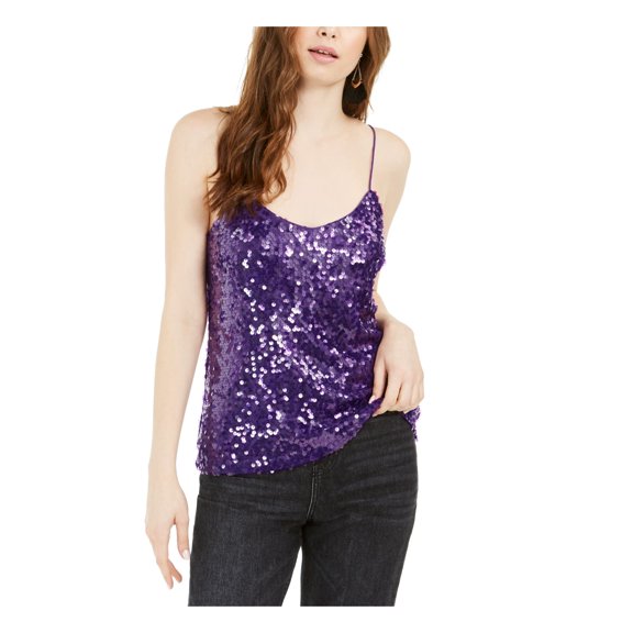 Leyden Womens Sequined Solid Camisole Top Purple L