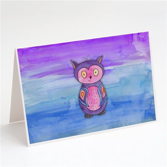 Pink & Purple Owl Watercolor Greeting Cards & Envelopes - Pack of 8