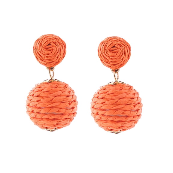 Namzi Earrings Ball Geometric Ratten Drop Earrings Bohemian Dangle Earrings-Orange